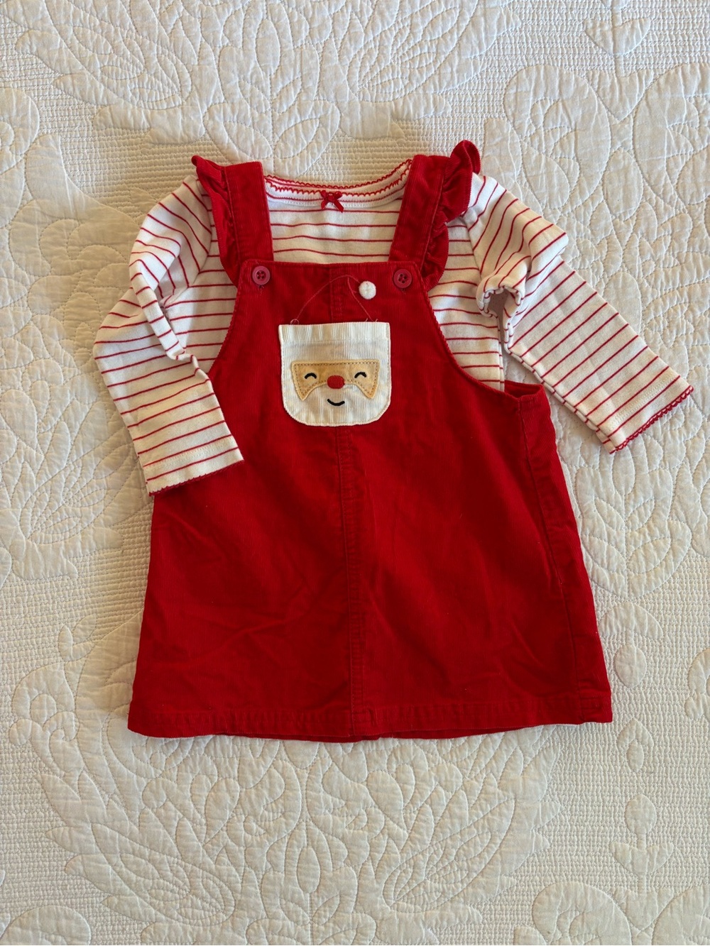 Carter's Red Corduroy Pinafore with White Striped Tee